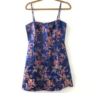 Blue Satin Jacquard Cami Dress